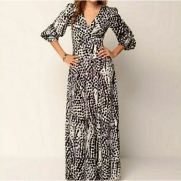 Eliza J Dresses & Skirts - Eliza J Long Sleeve Polka Dot Animal Chiffon Maxi Dress Black & White 6